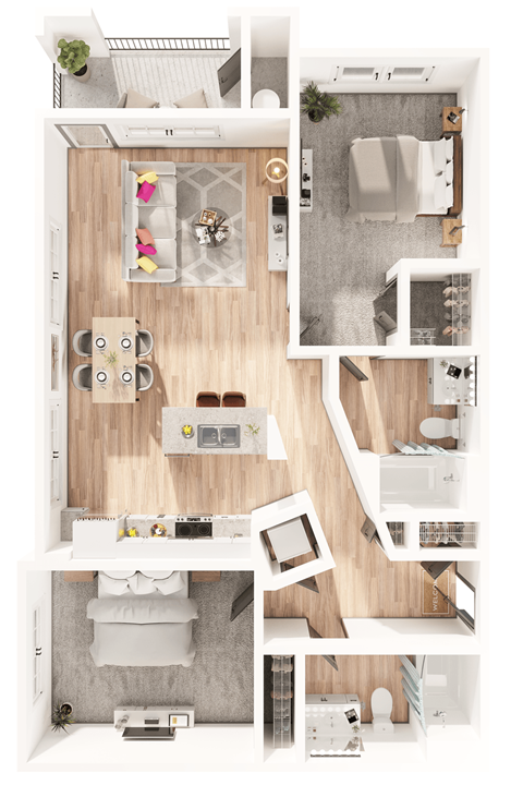 A series of images showing different layouts of a small apartment.